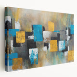 Modern Abstract Paintings – Large Canvas in Teal, Gold & Black