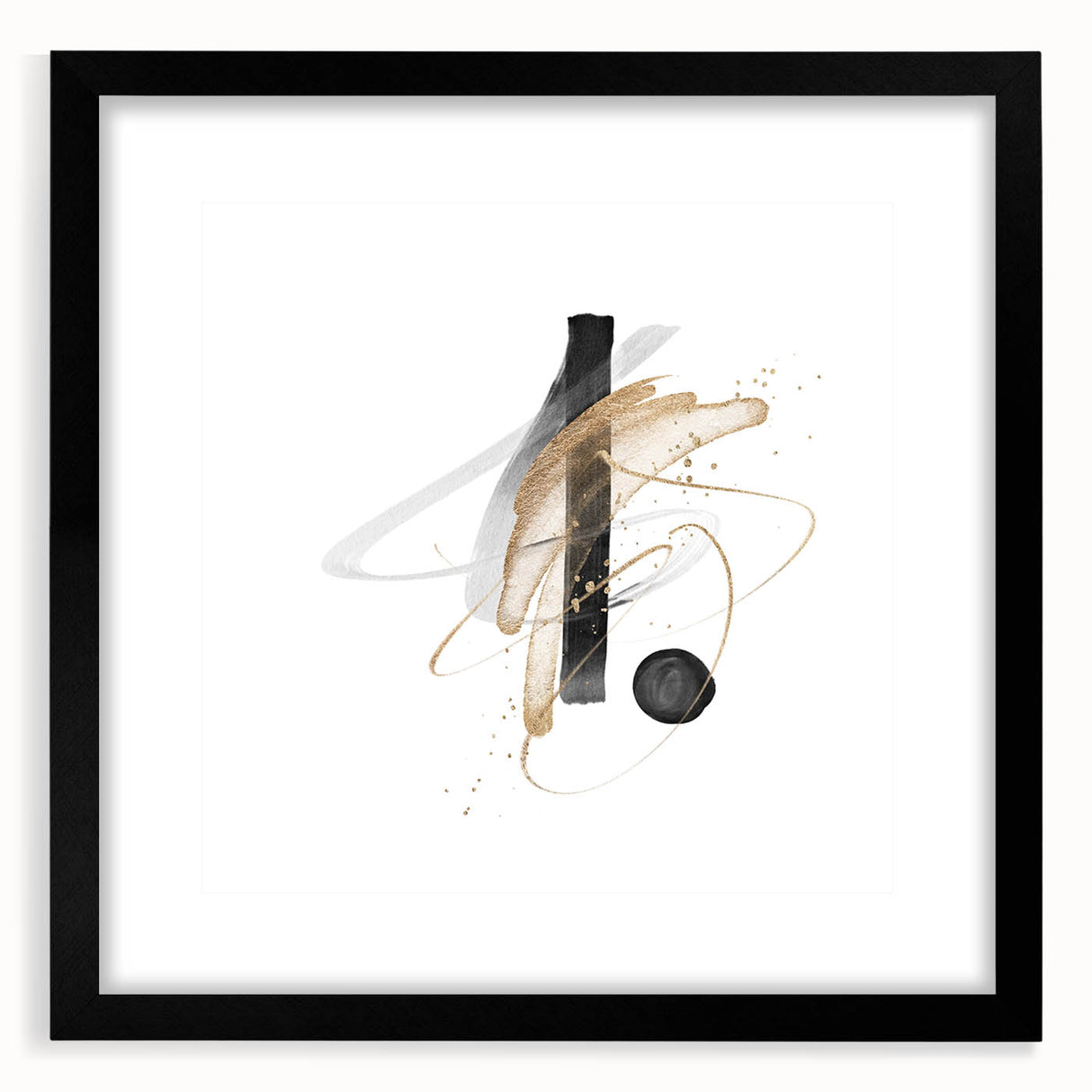 Abstract Geometric Framed Art – Minimalist Black and Gold Wall Décor
