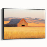 Minimalist Coastal Landscape Art – Blurred Barn in Golden Fields