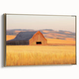 Minimalist Coastal Landscape Art – Blurred Barn in Golden Fields