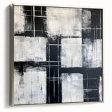 Geometric Abstract Paintings - Black & White Minimalist Wall Art