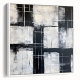 Geometric Abstract Paintings - Black & White Minimalist Wall Art