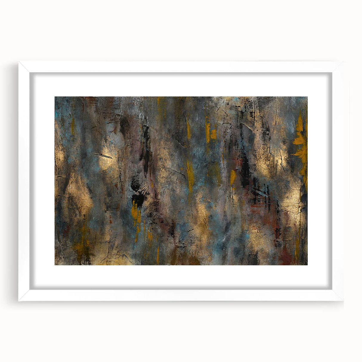 Large Abstract Wall Art – Moody Modern Canvas in Gold, Gray & Teal