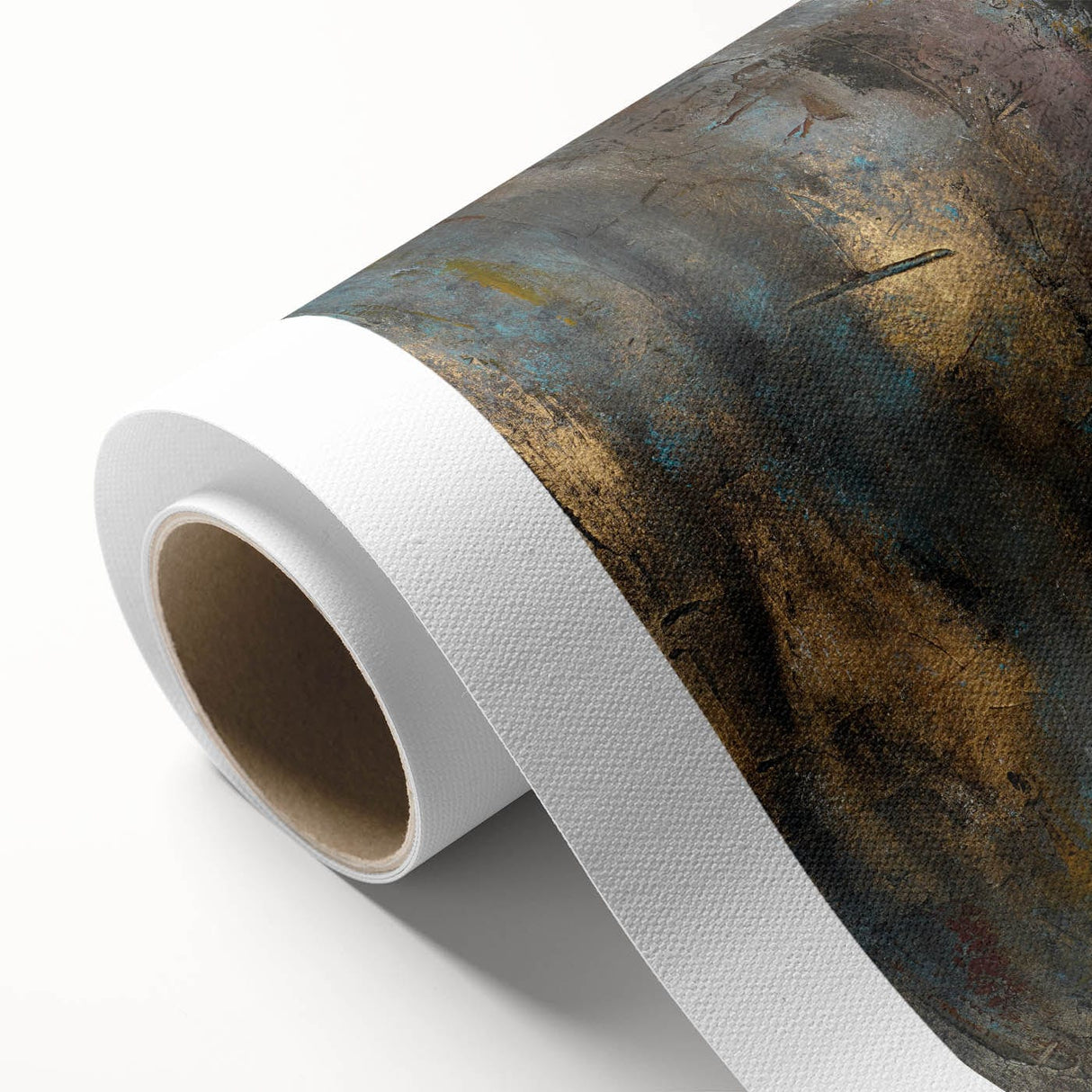 Large Abstract Wall Art – Moody Modern Canvas in Gold, Gray & Teal