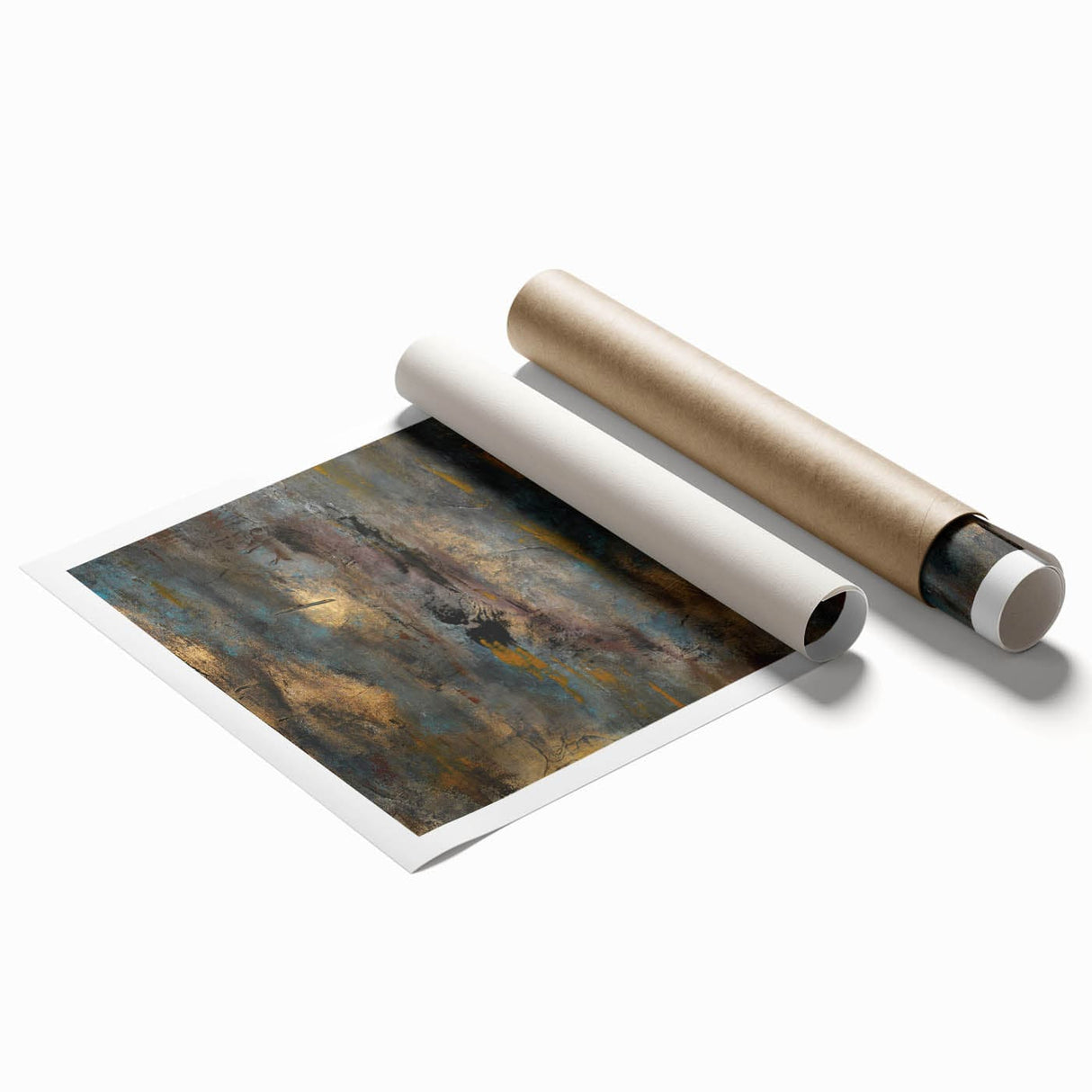 Large Abstract Wall Art – Moody Modern Canvas in Gold, Gray & Teal
