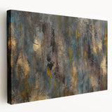 Large Abstract Wall Art – Moody Modern Canvas in Gold, Gray & Teal