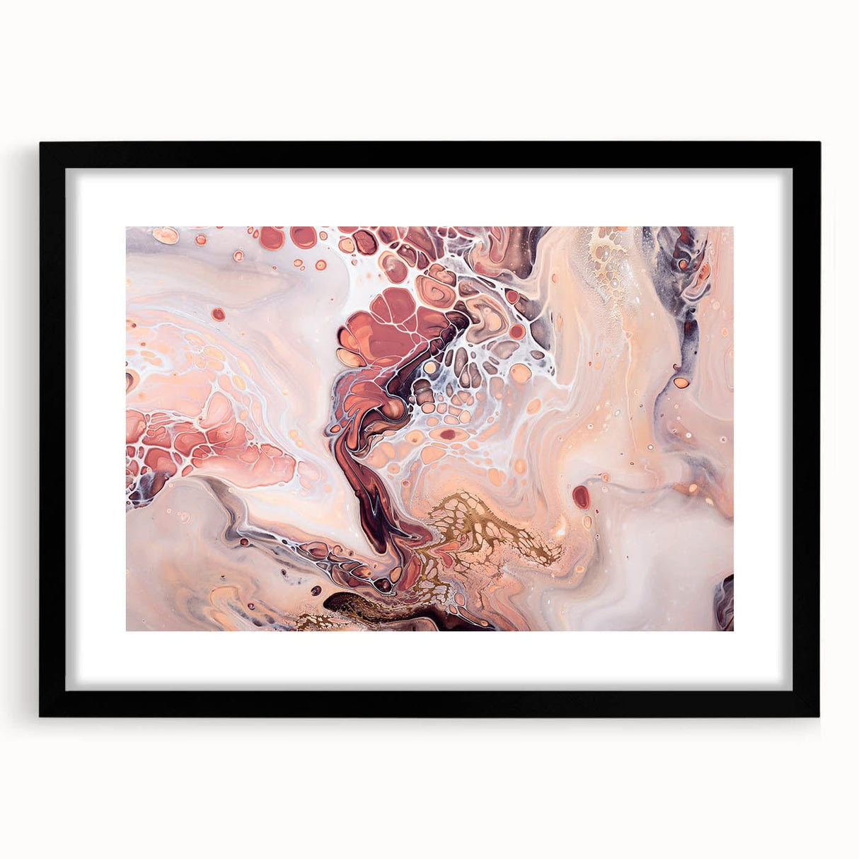 Modern Fluid Art Prints – Peach & Burgundy Swirling Canvas
