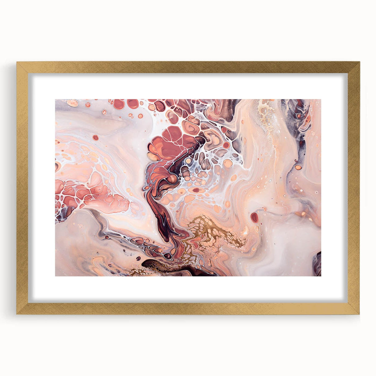 Modern Fluid Art Prints – Peach & Burgundy Swirling Canvas