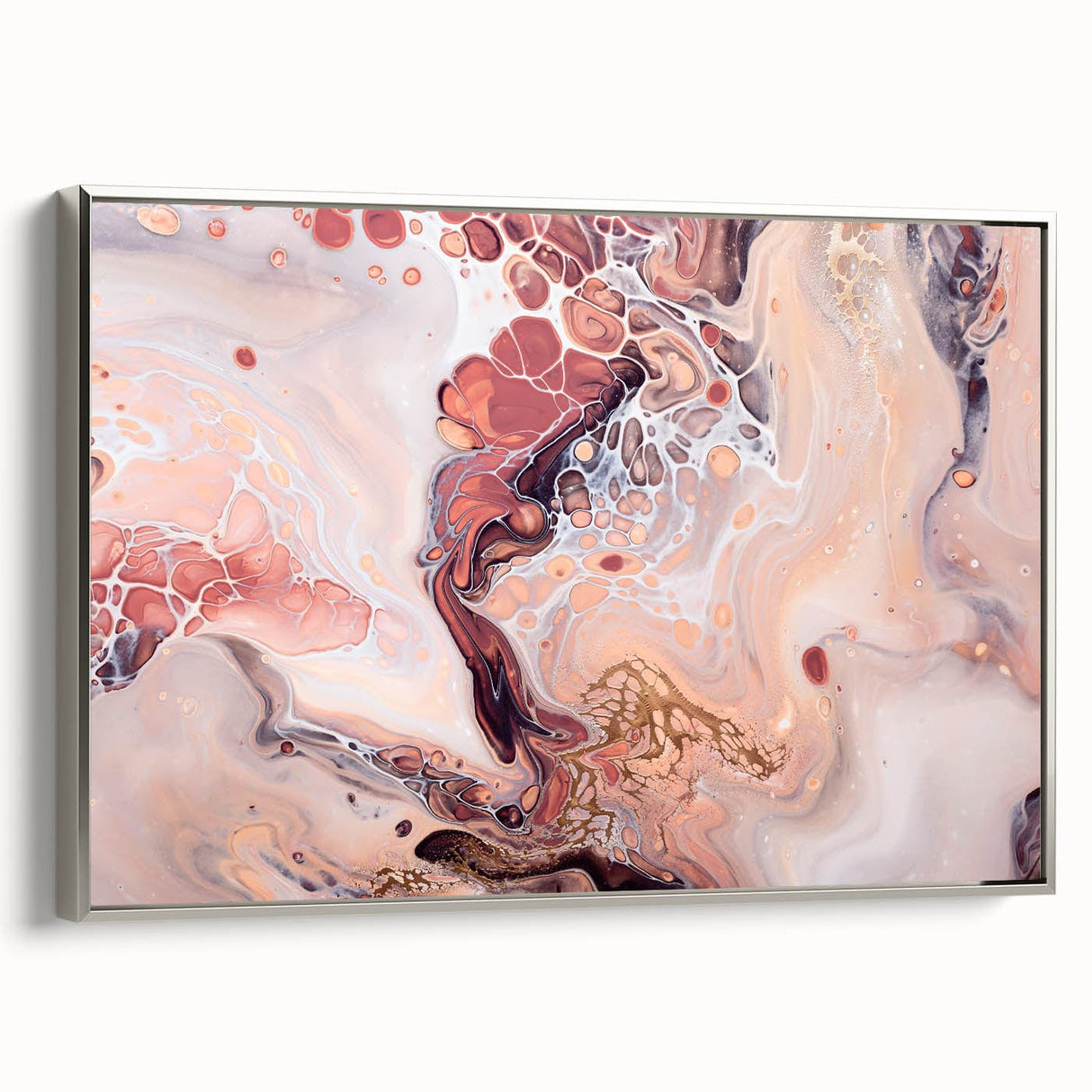 Modern Fluid Art Prints – Peach & Burgundy Swirling Canvas