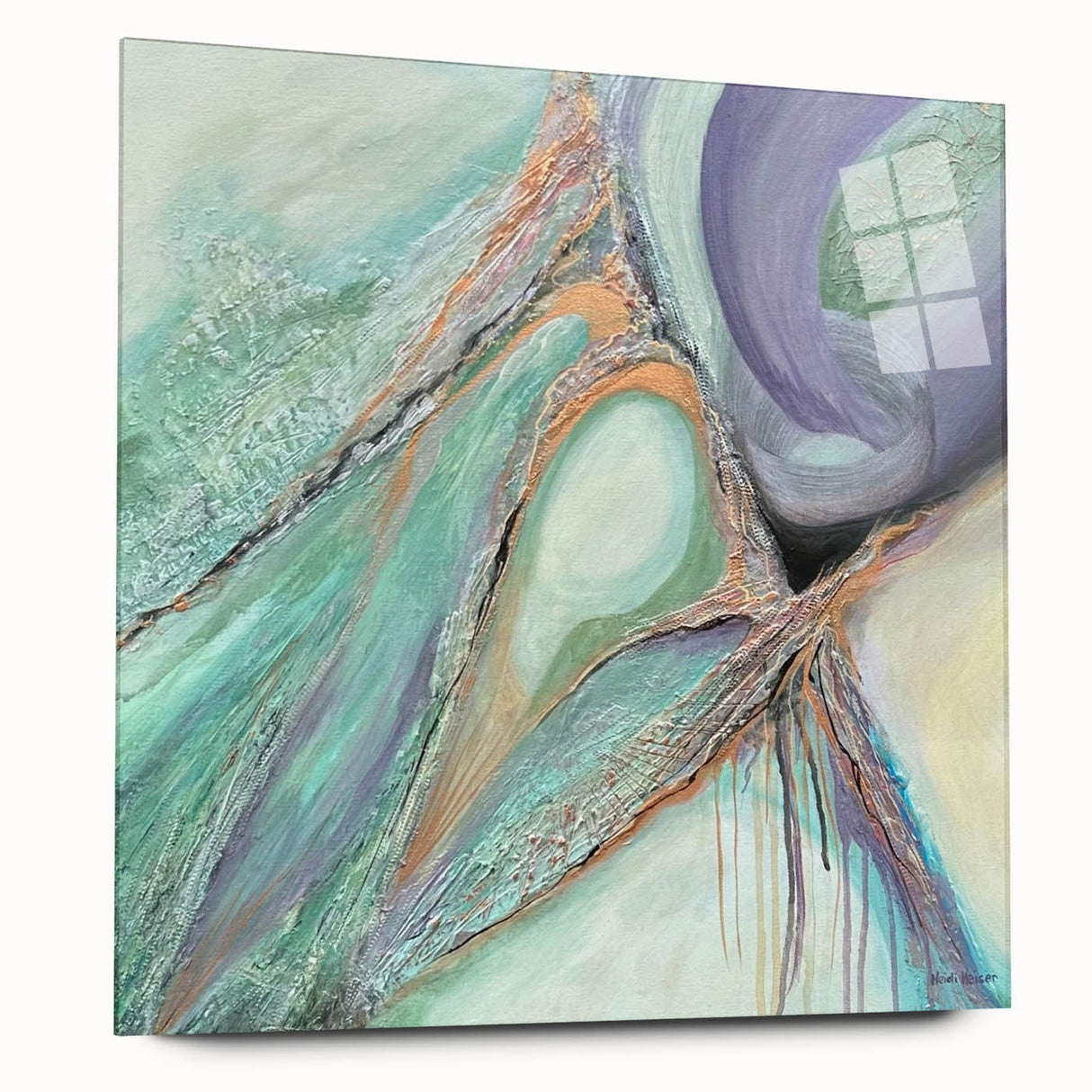 Contemporary Abstract Art – Soft Green & Lilac Textured Painting