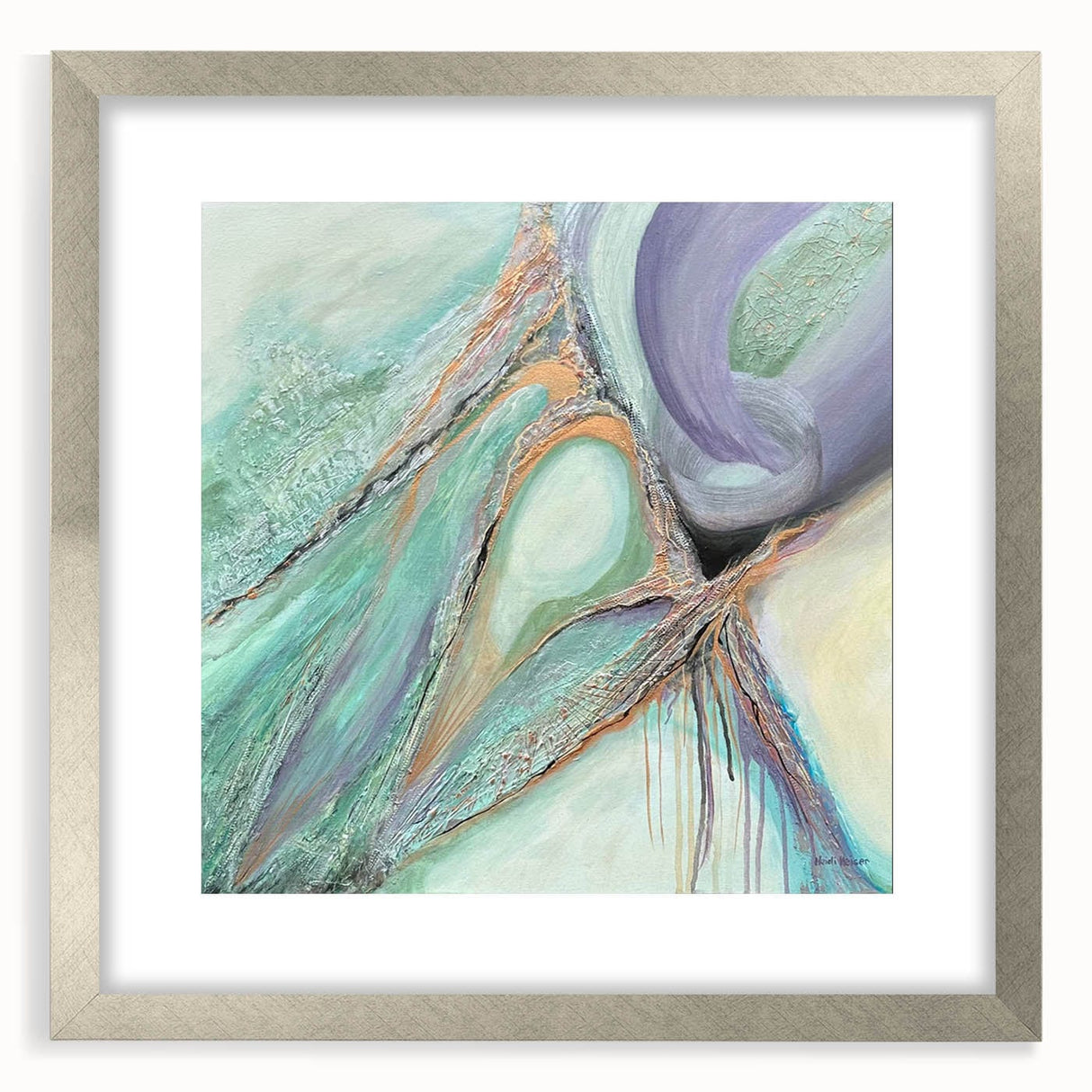 Contemporary Abstract Art – Soft Green & Lilac Textured Painting