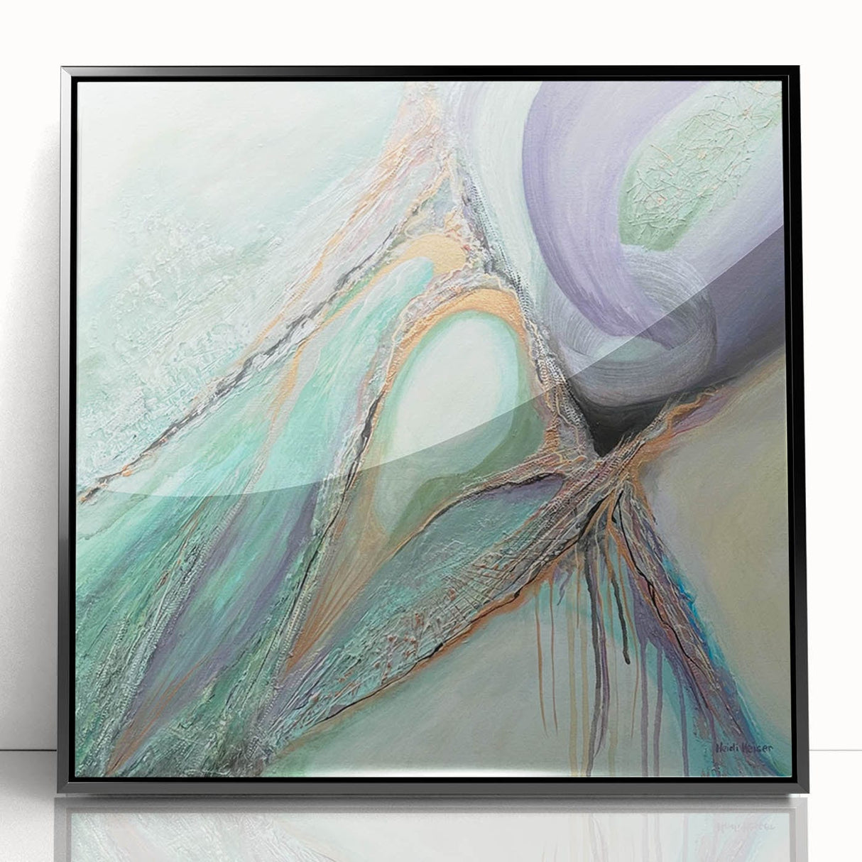 Contemporary Abstract Art – Soft Green & Lilac Textured Painting