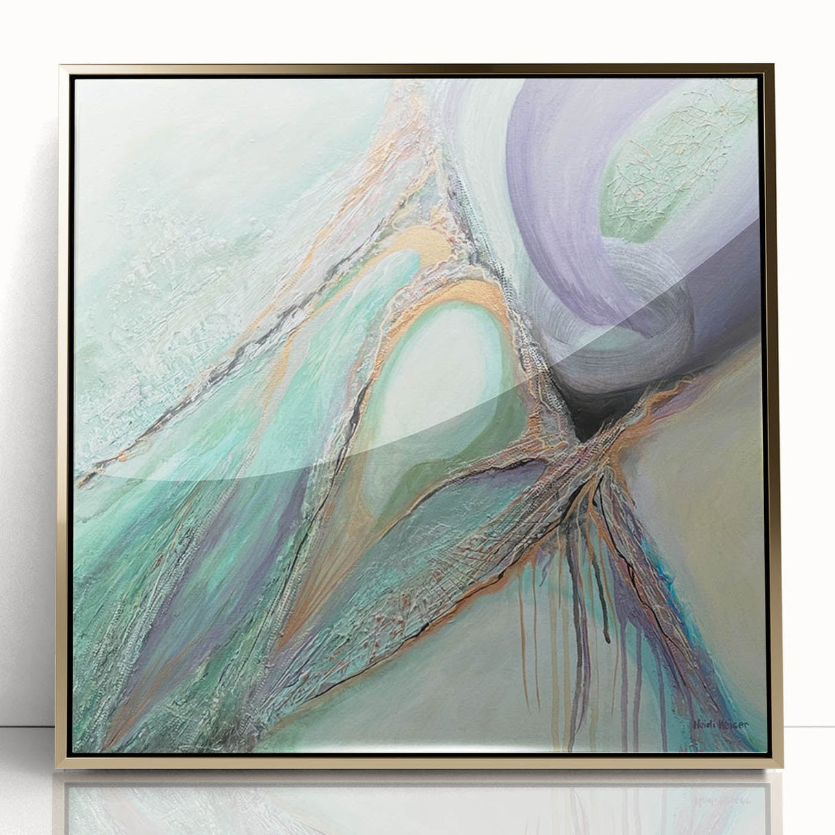 Contemporary Abstract Art – Soft Green & Lilac Textured Painting