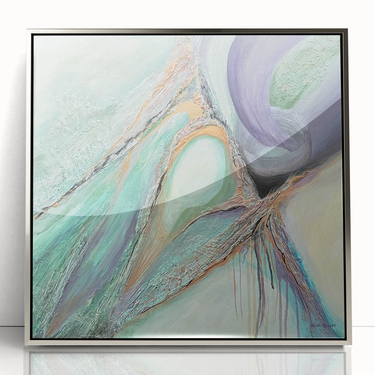 Contemporary Abstract Art – Soft Green & Lilac Textured Painting