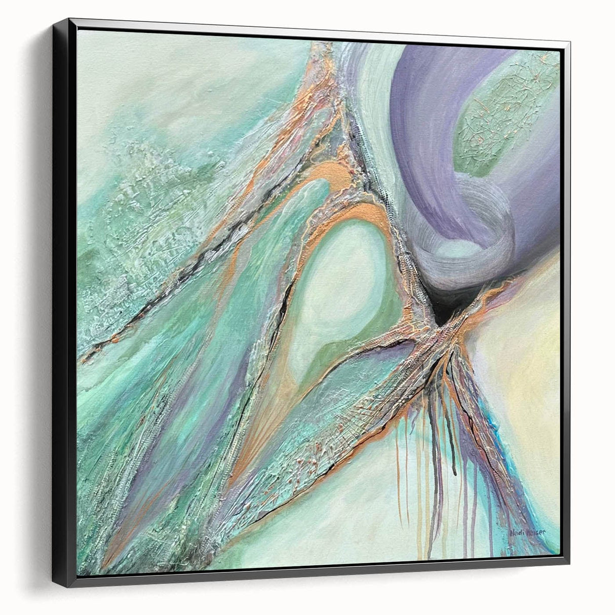 Contemporary Abstract Art – Soft Green & Lilac Textured Painting