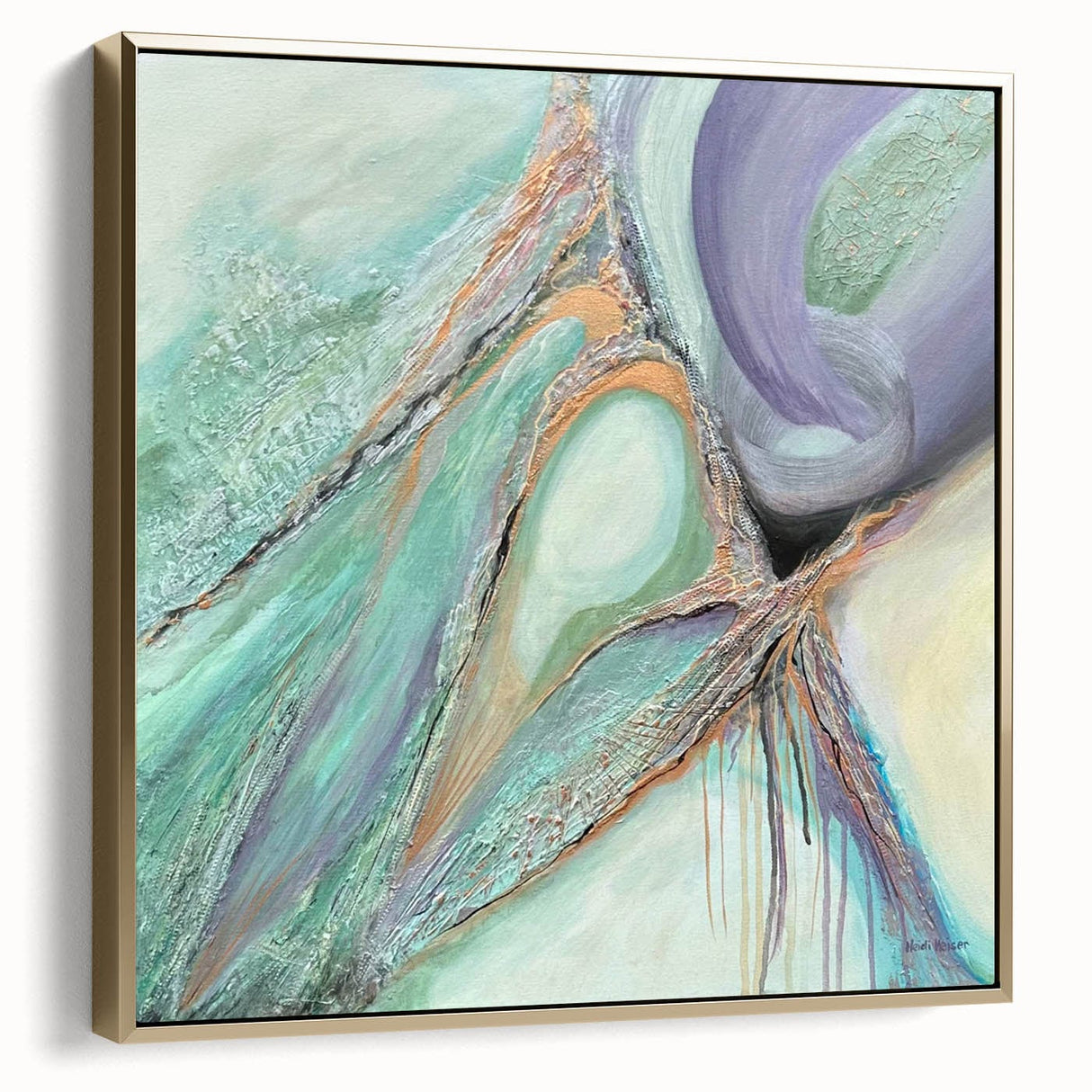 Contemporary Abstract Art – Soft Green & Lilac Textured Painting