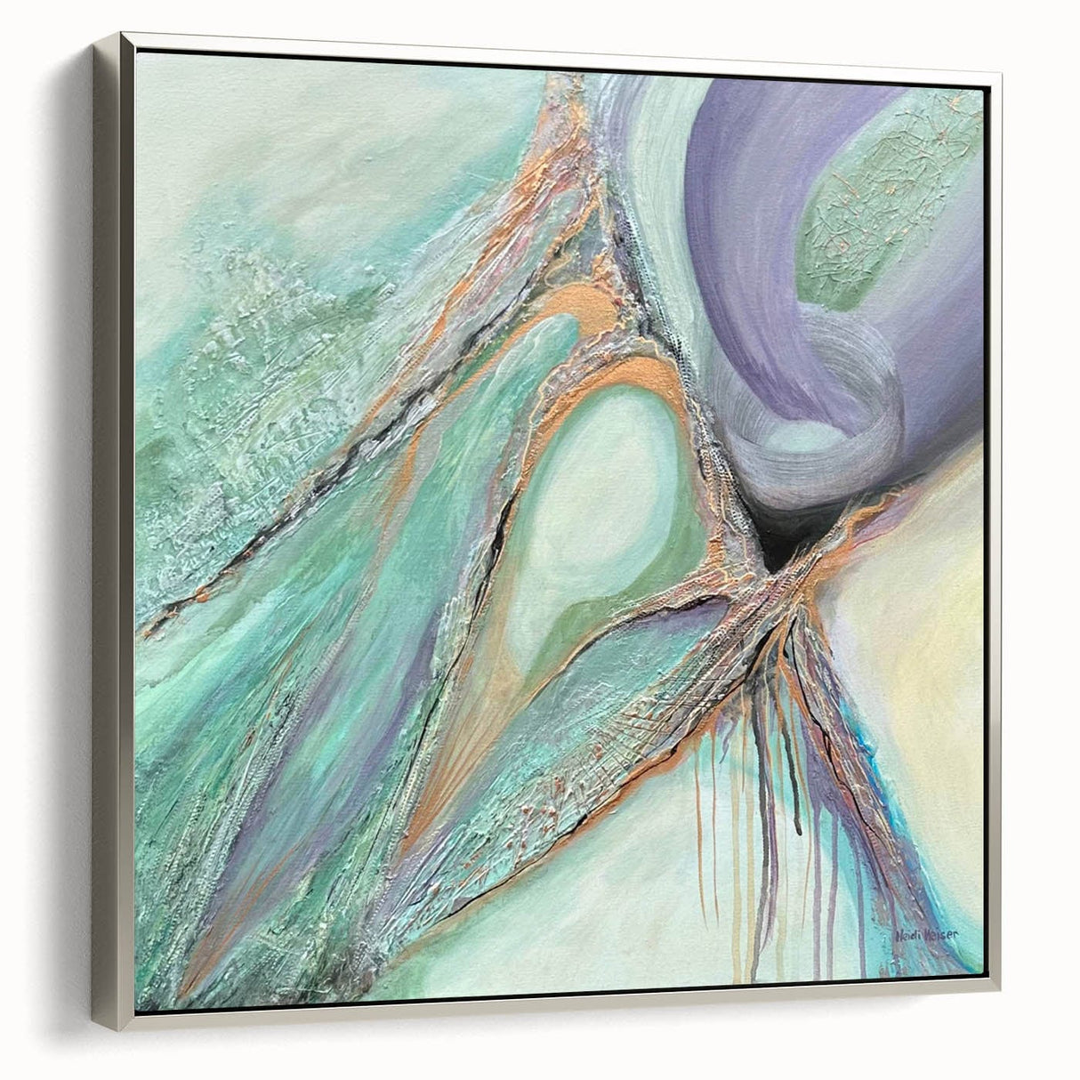 Contemporary Abstract Art – Soft Green & Lilac Textured Painting
