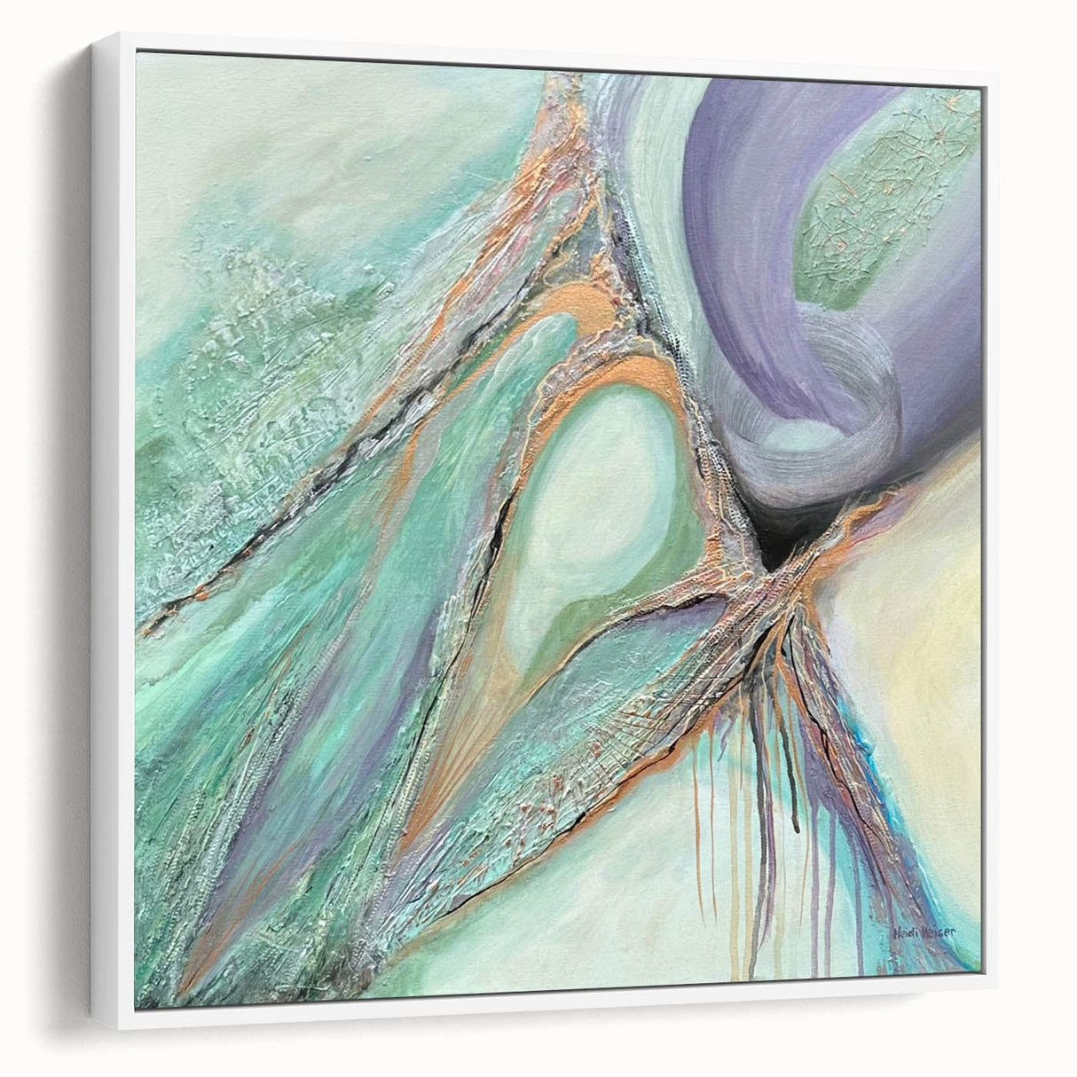 Contemporary Abstract Art – Soft Green & Lilac Textured Painting