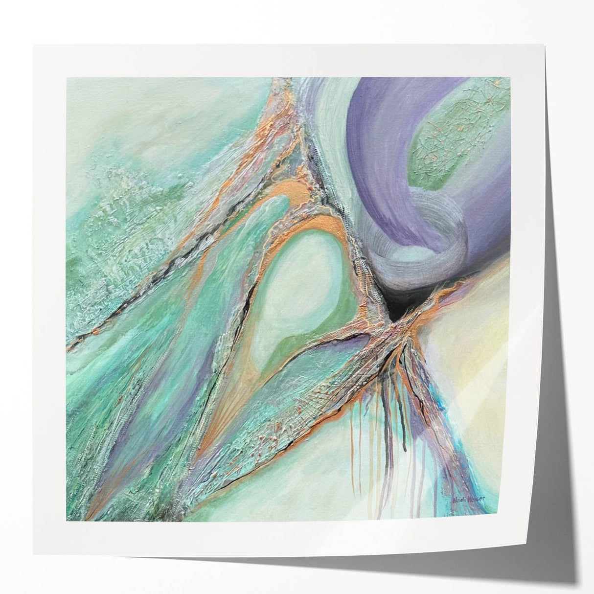 Contemporary Abstract Art – Soft Green & Lilac Textured Painting