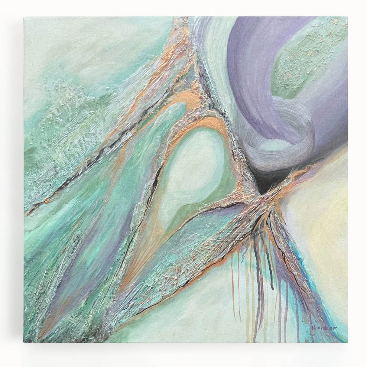 Contemporary Abstract Art – Soft Green & Lilac Textured Painting
