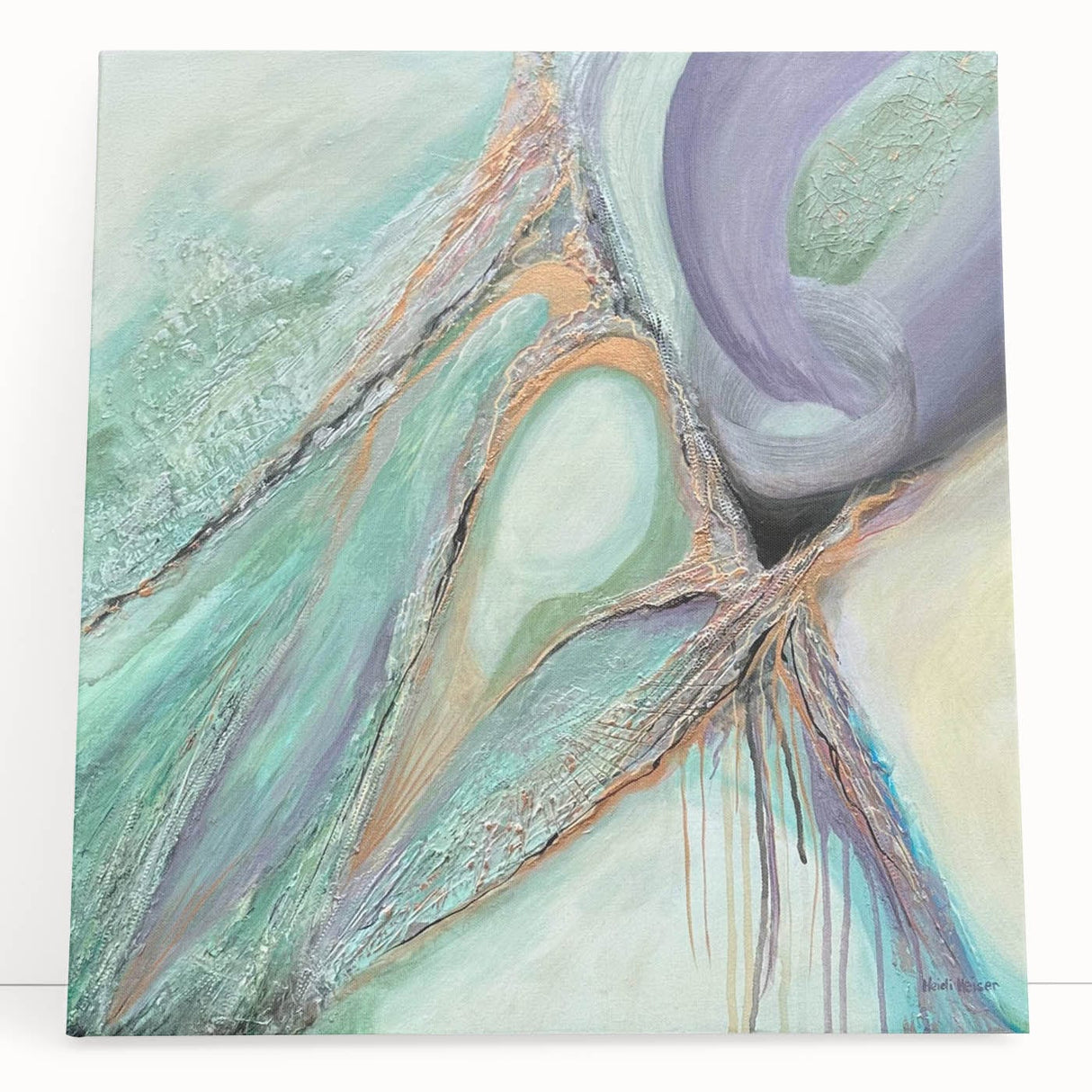 Contemporary Abstract Art – Soft Green & Lilac Textured Painting
