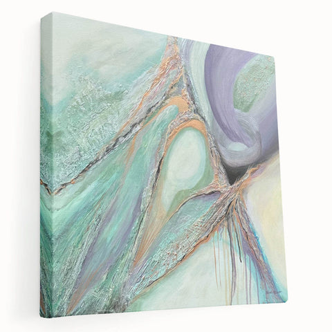 Contemporary Abstract Art – Soft Green & Lilac Textured Painting