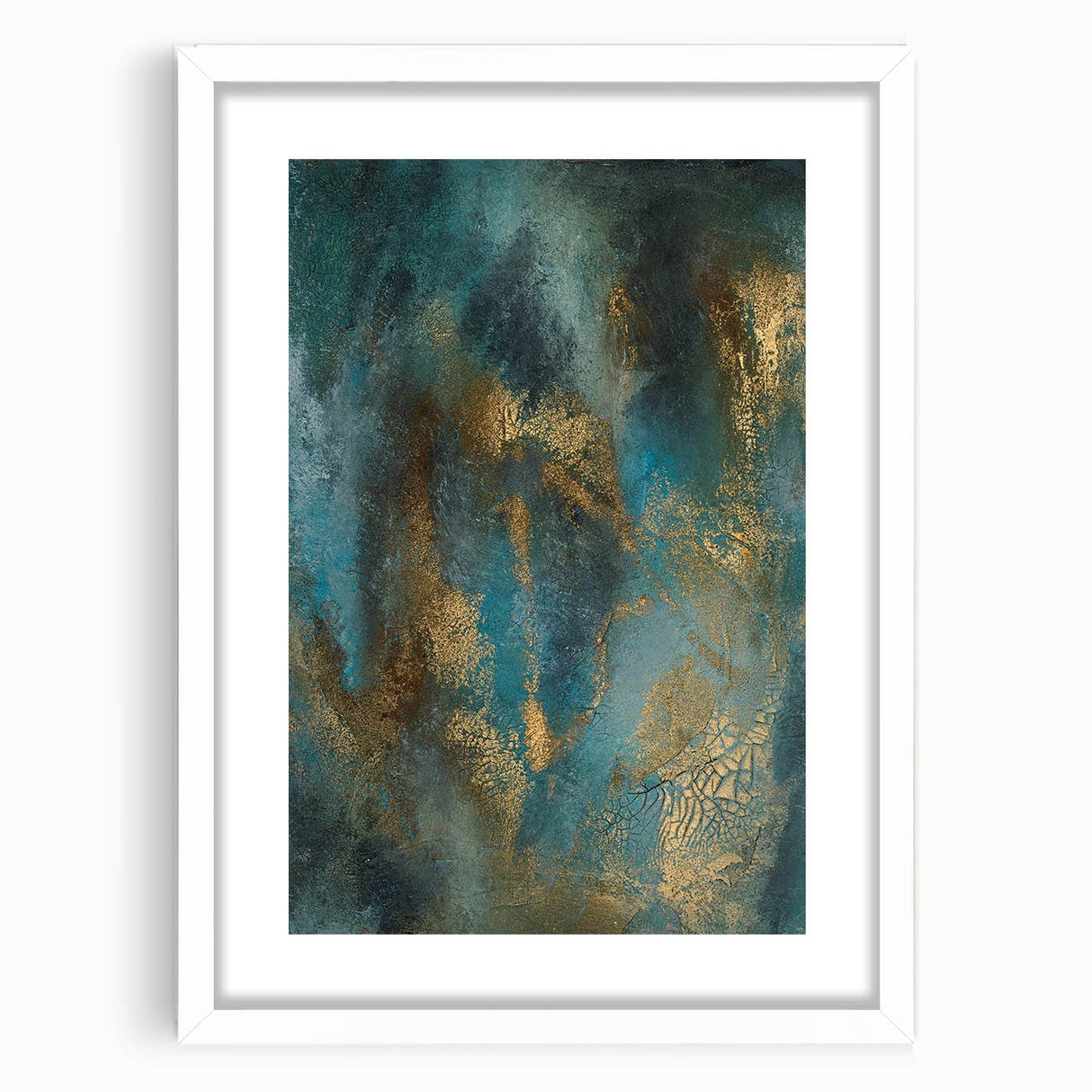 Contemporary Abstract Art – Teal & Gold Moody Modern Wall Art