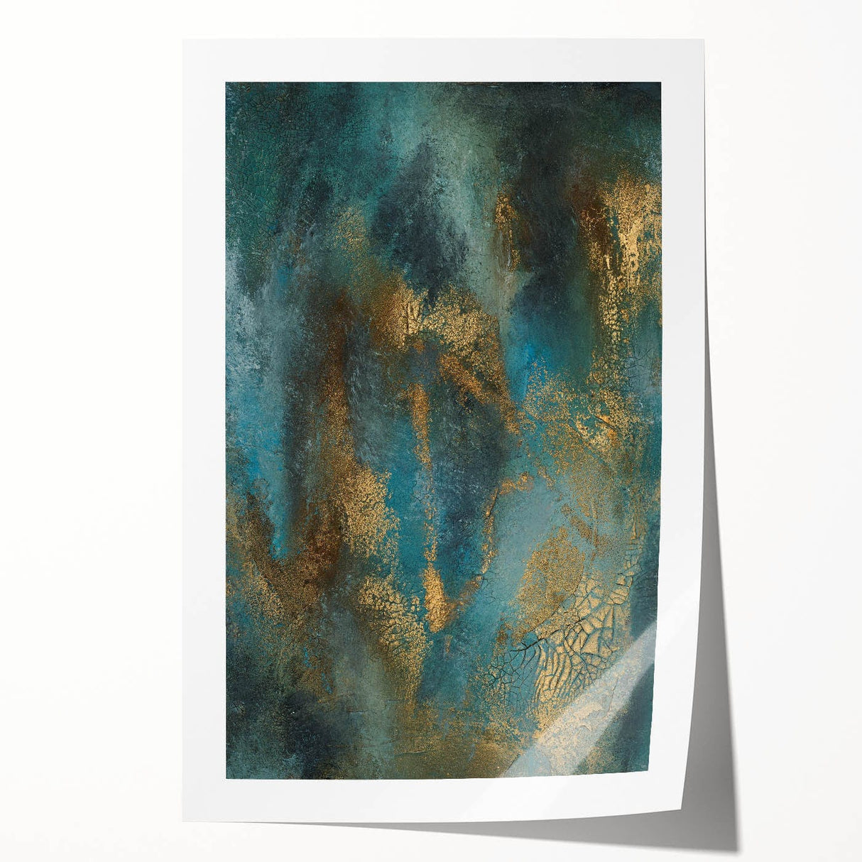 Contemporary Abstract Art – Teal & Gold Moody Modern Wall Art