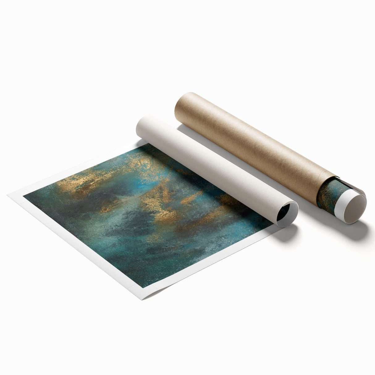 Contemporary Abstract Art – Teal & Gold Moody Modern Wall Art