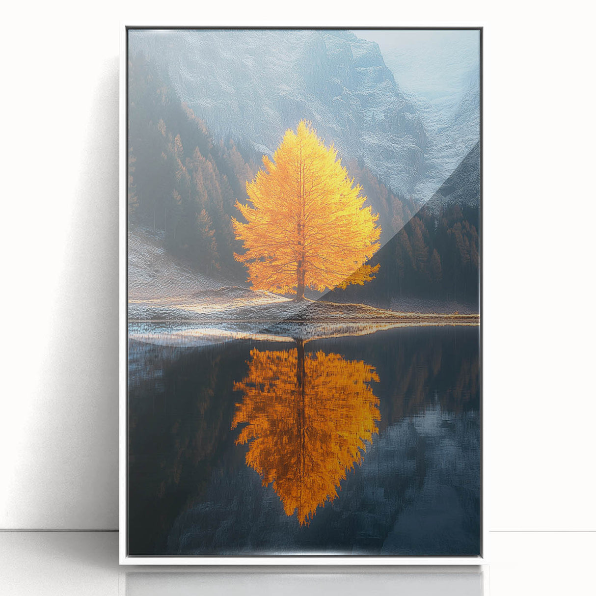Golden Tree Reflection – Majestic Nature Landscape Art Print