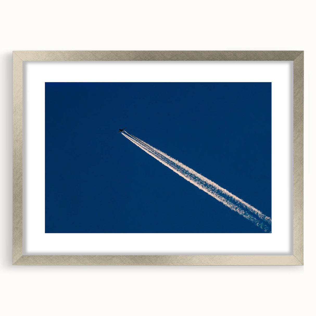 Minimalist Landscape Wall Art – Jet Trail Over Deep Blue Horizon
