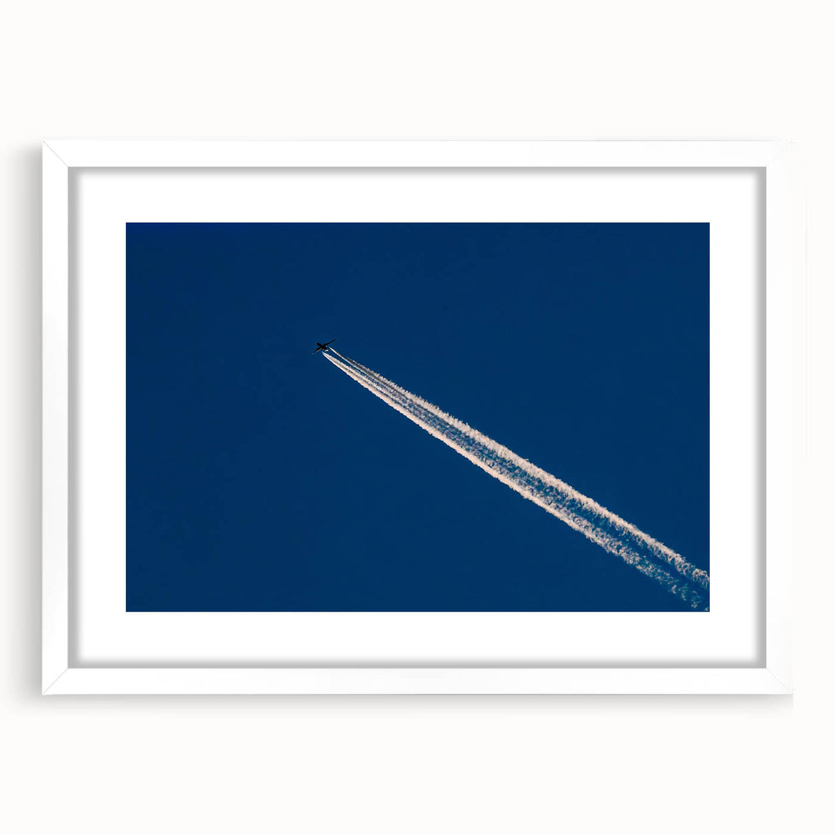 Minimalist Landscape Wall Art – Jet Trail Over Deep Blue Horizon