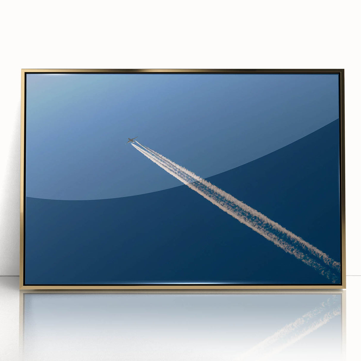 Minimalist Landscape Wall Art – Jet Trail Over Deep Blue Horizon