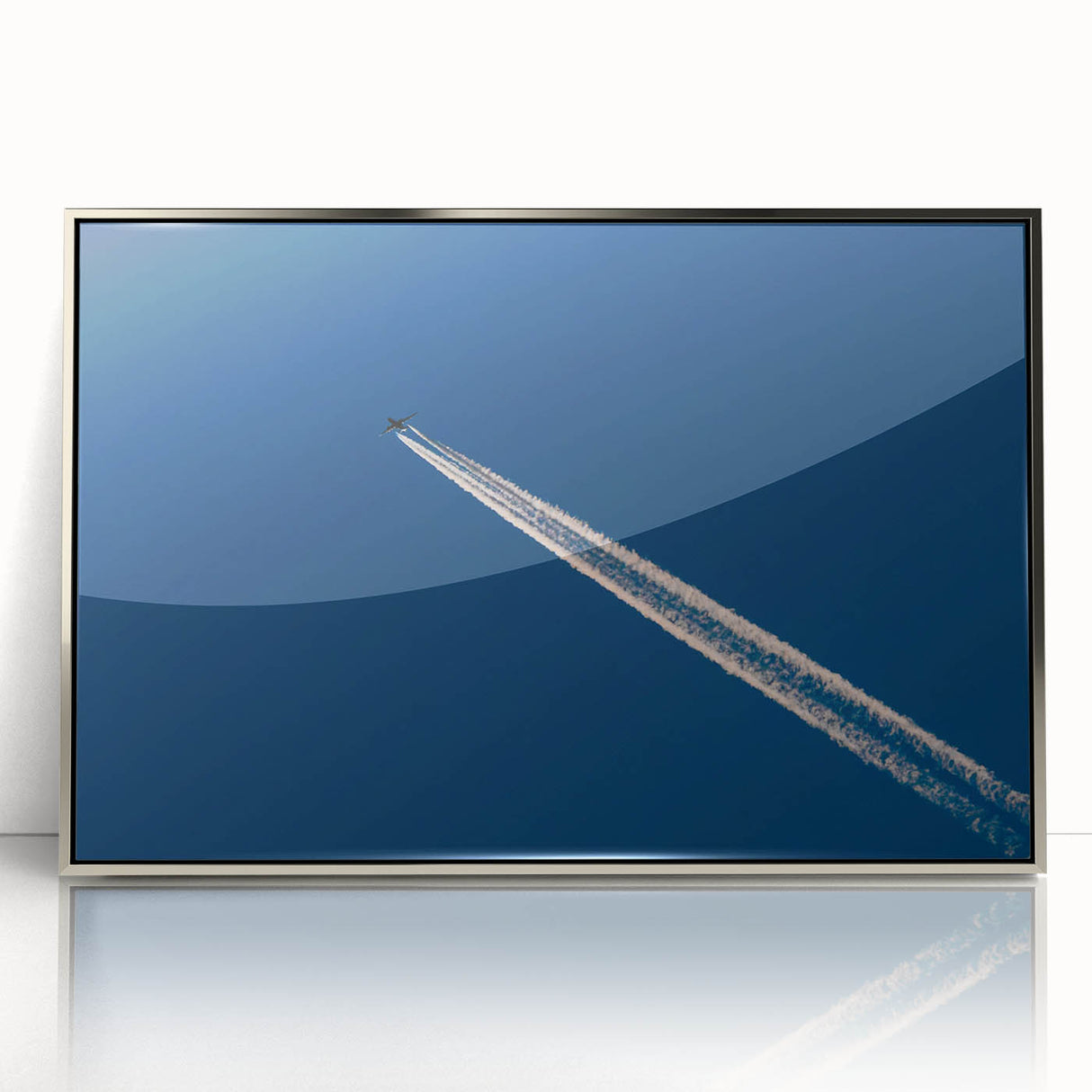 Minimalist Landscape Wall Art – Jet Trail Over Deep Blue Horizon