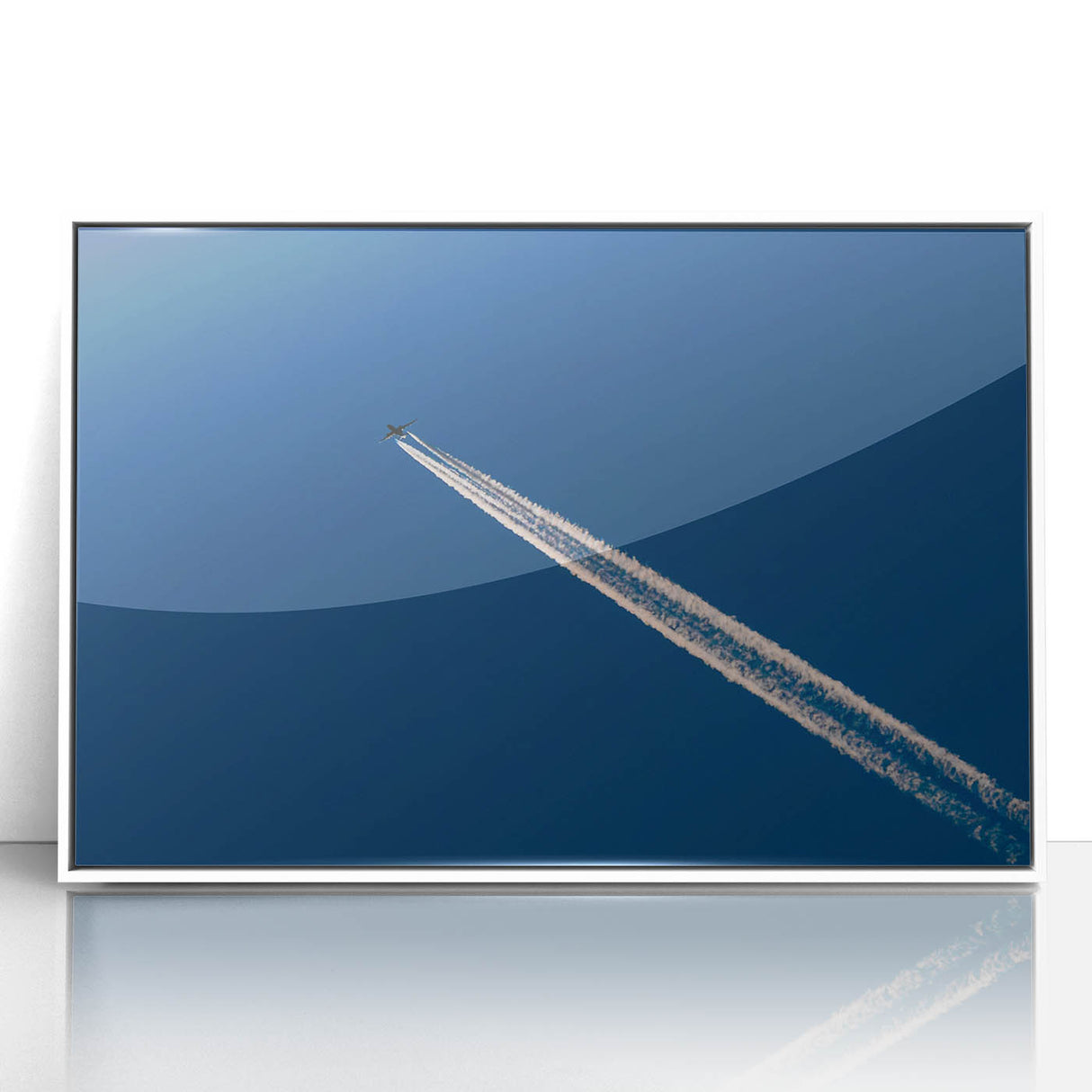 Minimalist Landscape Wall Art – Jet Trail Over Deep Blue Horizon
