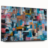 Large Abstract Wall Art – Moody Modern Canvas in Teal, Red & Brown