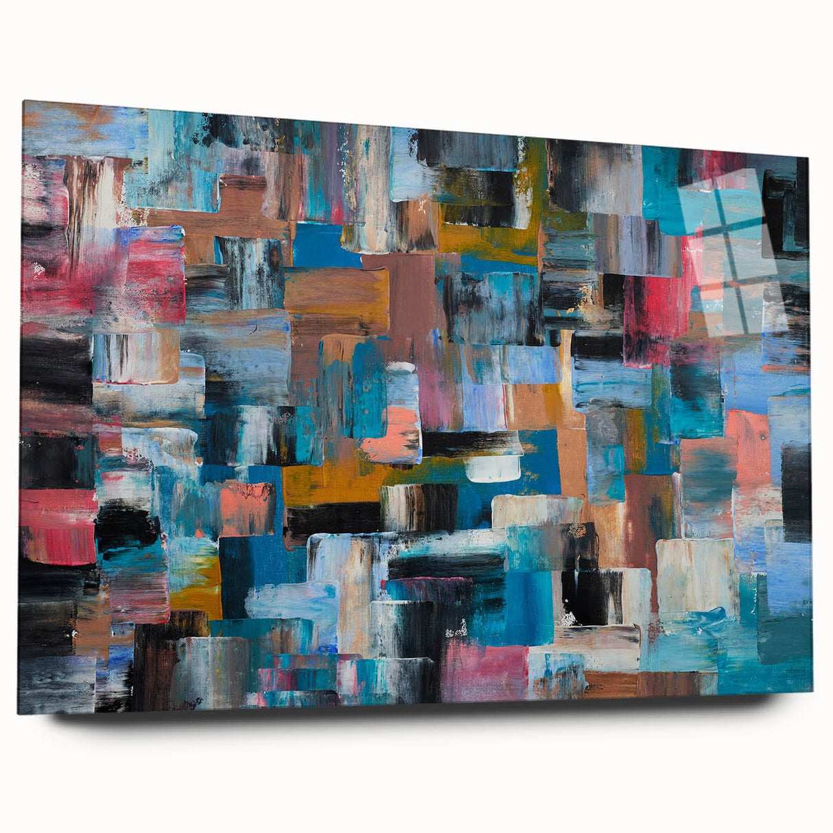 Large Abstract Wall Art – Moody Modern Canvas in Teal, Red & Brown