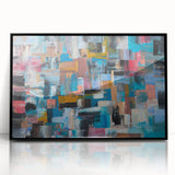 Large Abstract Wall Art – Moody Modern Canvas in Teal, Red & Brown
