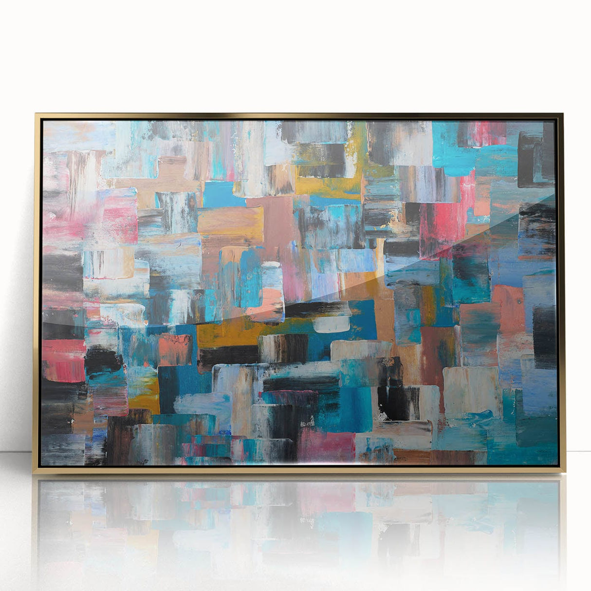 Large Abstract Wall Art – Moody Modern Canvas in Teal, Red & Brown