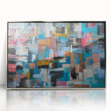 Large Abstract Wall Art – Moody Modern Canvas in Teal, Red & Brown