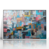 Large Abstract Wall Art – Moody Modern Canvas in Teal, Red & Brown