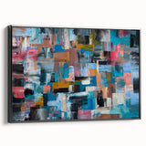 Large Abstract Wall Art – Moody Modern Canvas in Teal, Red & Brown