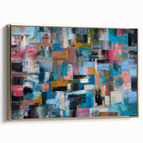 Large Abstract Wall Art – Moody Modern Canvas in Teal, Red & Brown
