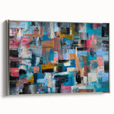 Large Abstract Wall Art – Moody Modern Canvas in Teal, Red & Brown