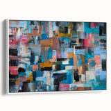 Large Abstract Wall Art – Moody Modern Canvas in Teal, Red & Brown