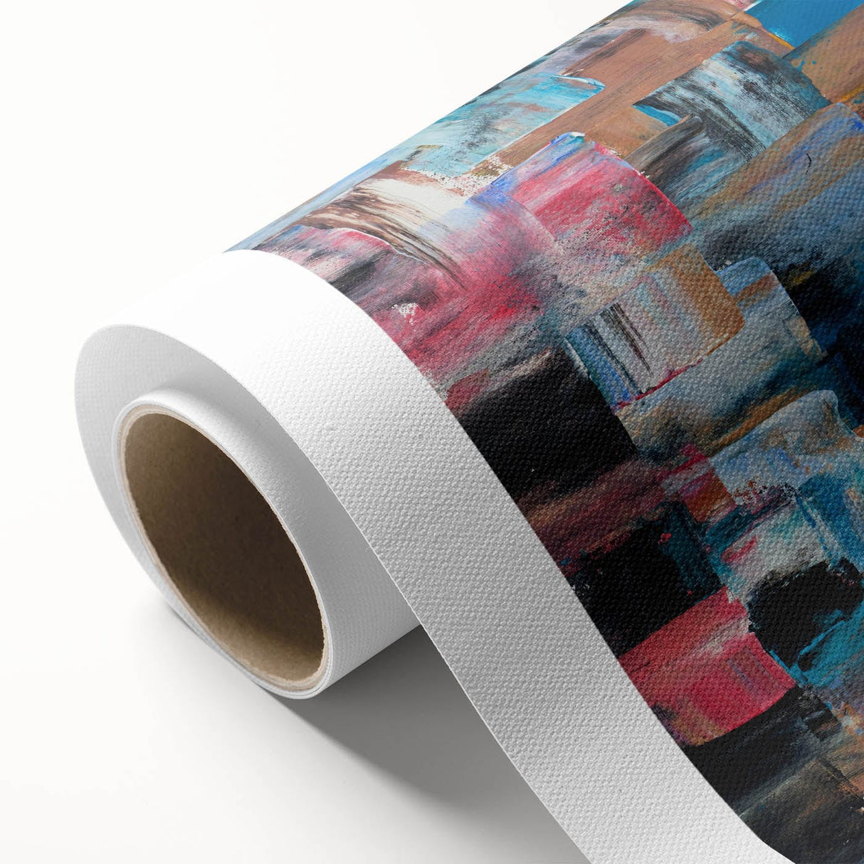 Large Abstract Wall Art – Moody Modern Canvas in Teal, Red & Brown