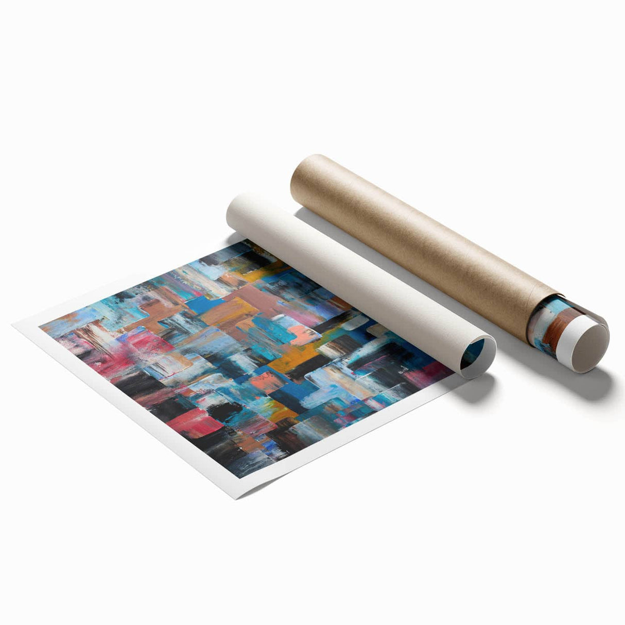 Large Abstract Wall Art – Moody Modern Canvas in Teal, Red & Brown