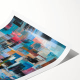 Large Abstract Wall Art – Moody Modern Canvas in Teal, Red & Brown