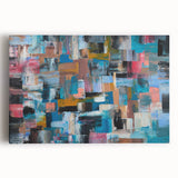Large Abstract Wall Art – Moody Modern Canvas in Teal, Red & Brown