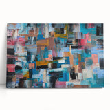 Large Abstract Wall Art – Moody Modern Canvas in Teal, Red & Brown